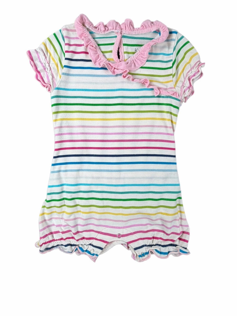 KICKEE PANTS Rainbow Stripe Bamboo Ruffle Romper - 6-12M